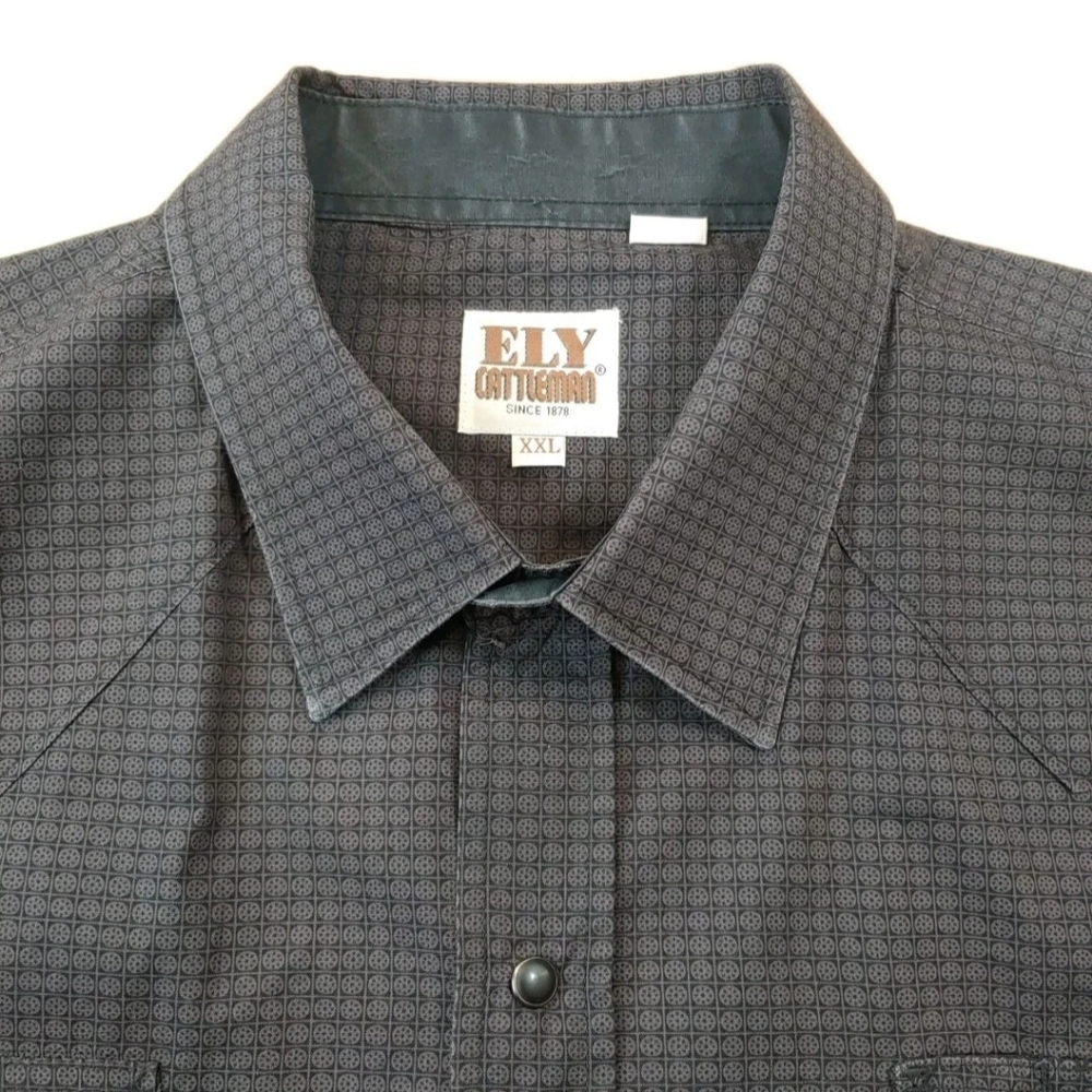 Ely Cattleman Pearl Snap Shirt Men XXL Rockabilly Western Rodeo Geometric Plaid